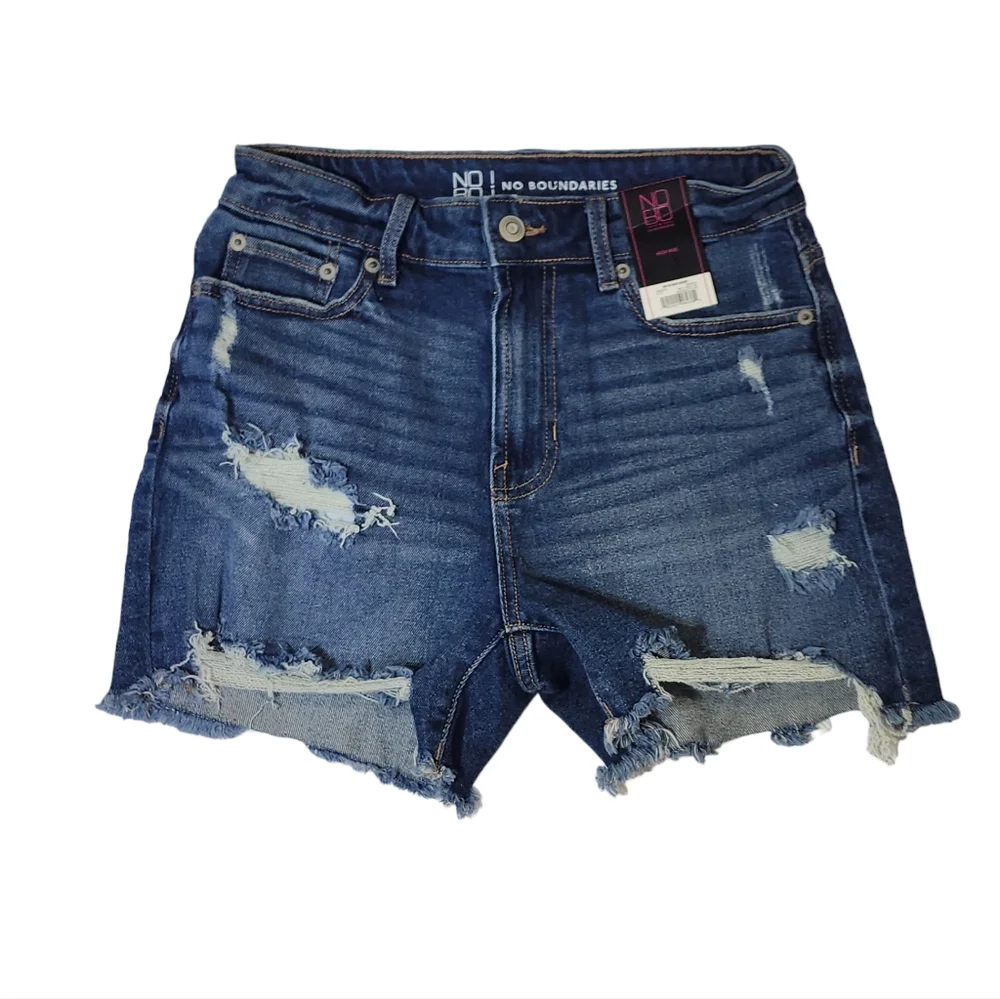 No Boundaries NWT High Rise Destructed Midi Shorts in Dark Wash Size 5